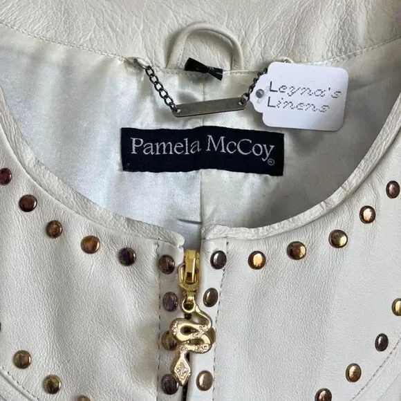Pamela McCoy Vintage White Studded Leather Jacket - Picture 2 of 6